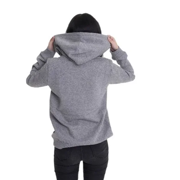 VANS Hooded Womens Size VN0A53OV02F Classic V Pullover Sweatshirt Grey Logo Pink - Picture 2 of 4